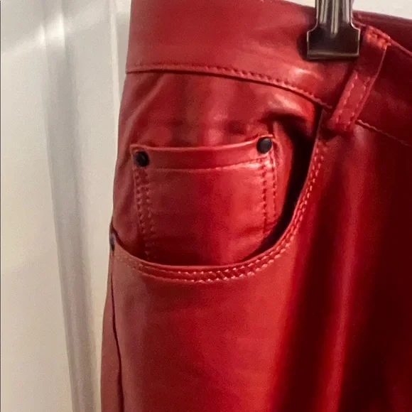 Ron Tomson Fiery Red Leather Trousers - Picture 3 of 11